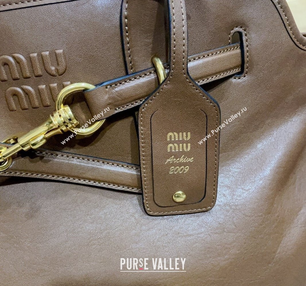 Miu Miu Aventure nappa leather tote bag Tan Brown 2024 5BG291 (JD-241031006)