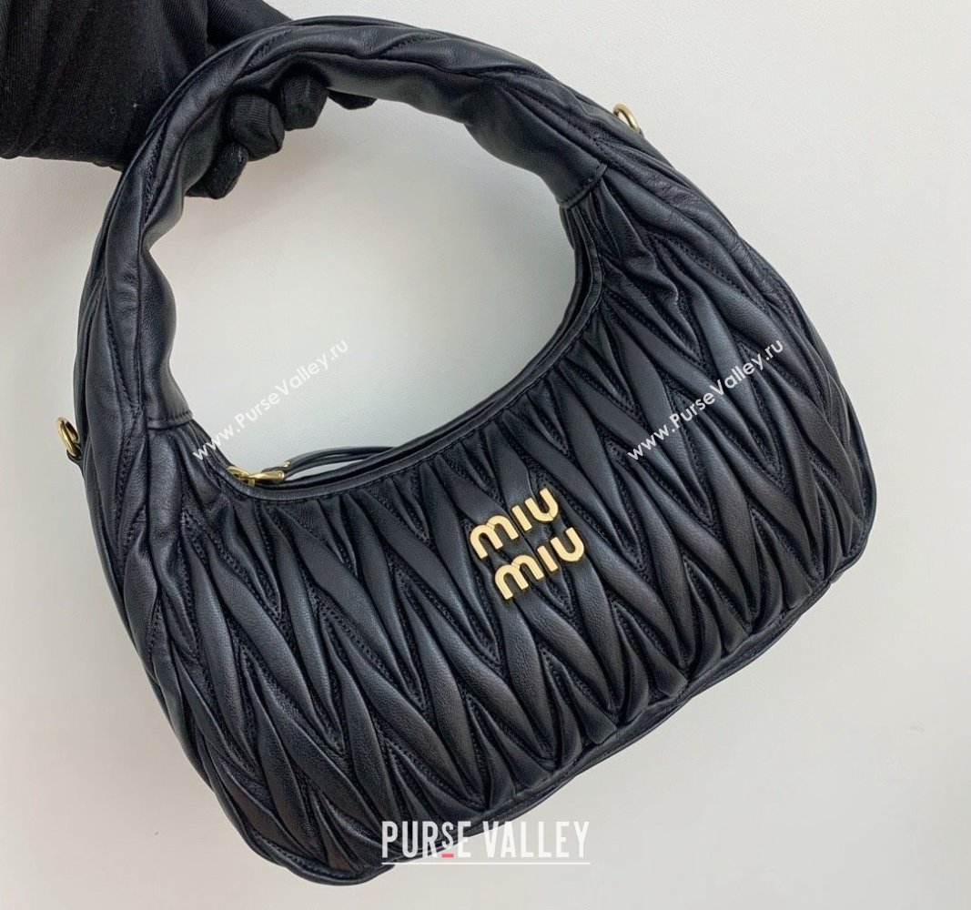 Miu Miu Wander Matelasse Nappa Leather Medium Hobo bag 5BC153 Black 2024 (LN-24103099)