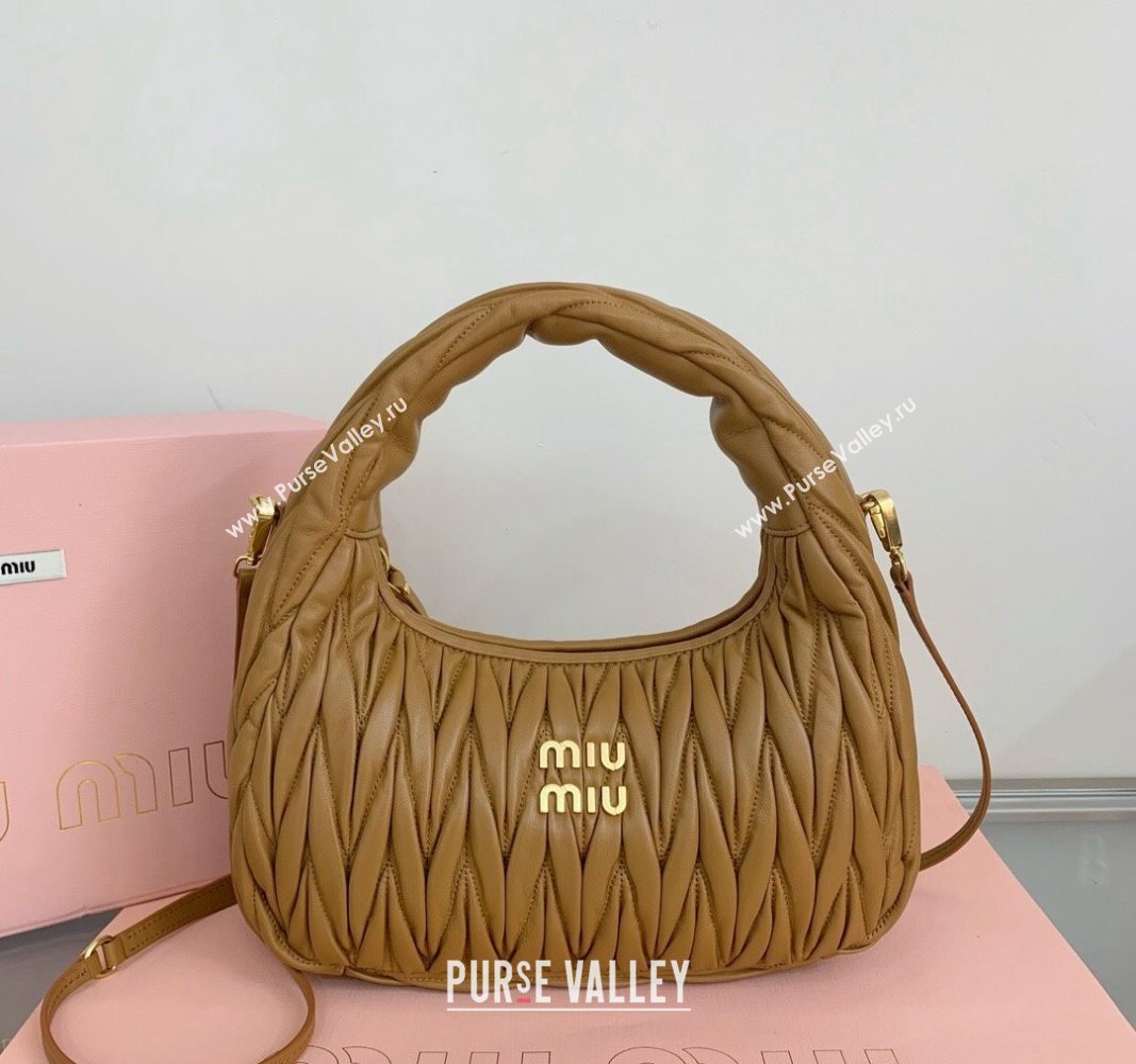 Miu Miu Wander Matelasse Nappa Leather Medium Hobo bag 5BC153 Light Brown 2024 (LN-24103100)