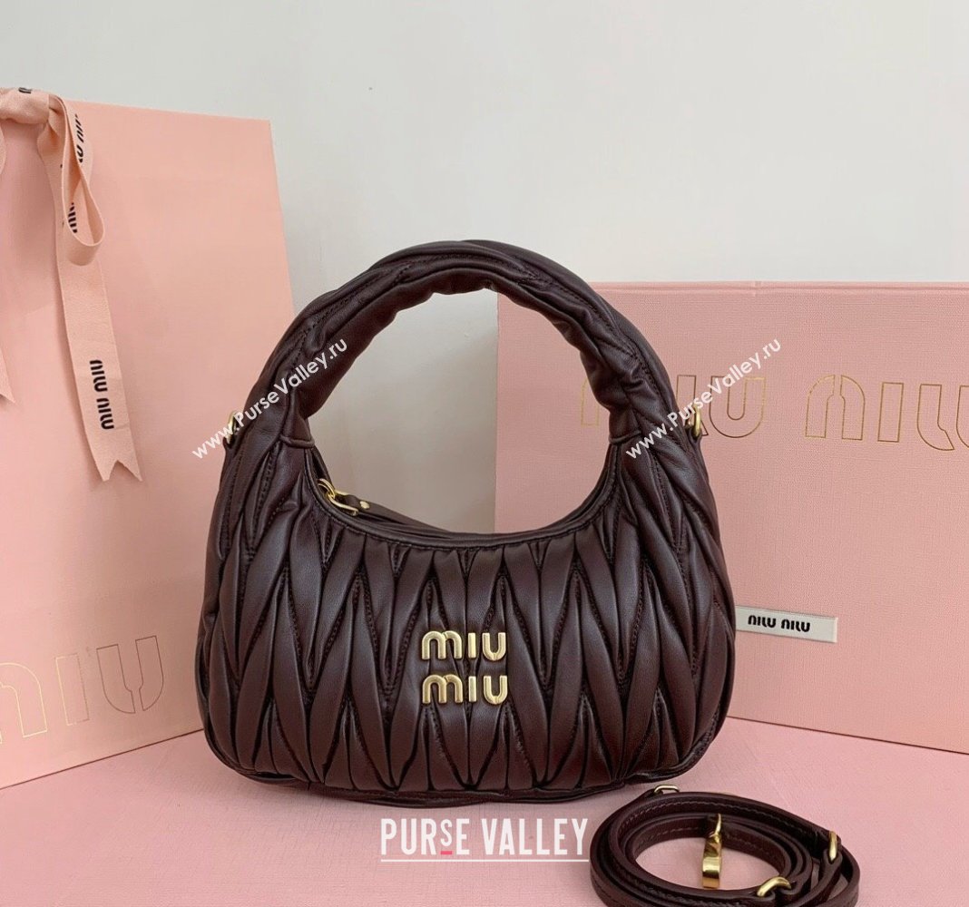 Miu Miu Wander Matelasse Nappa Leather Small Hobo bag 5BC125 Briarwood Brown 2024 (LN-24103082)