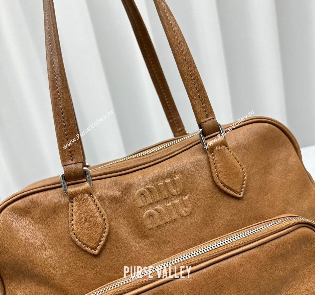 Miu Miu Nappa leather top-handle bag 5BB159 Caramel Brown 2024 5628 (ningm-241031022)