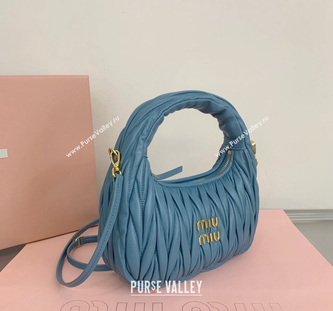 Miu Miu Wander Matelasse Nappa Leather Small Hobo bag 5BC125 Blue 2024 (LN-24103083)