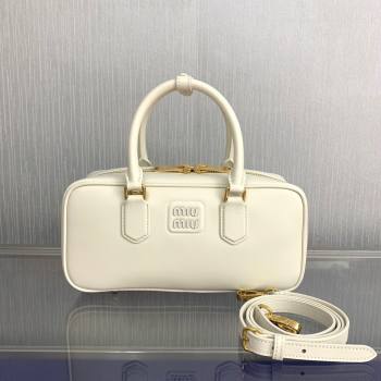 Miu Miu Arcadie Calf Leather top handle bag with Tone-To-Tone Logo Cream White 2024 5BB148 (LN-24103017)