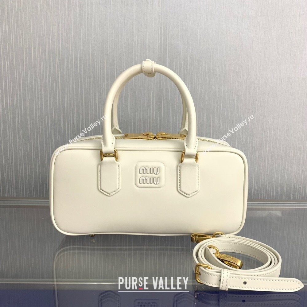 Miu Miu Arcadie Calf Leather top handle bag with Tone-To-Tone Logo Cream White 2024 5BB148 (LN-24103017)