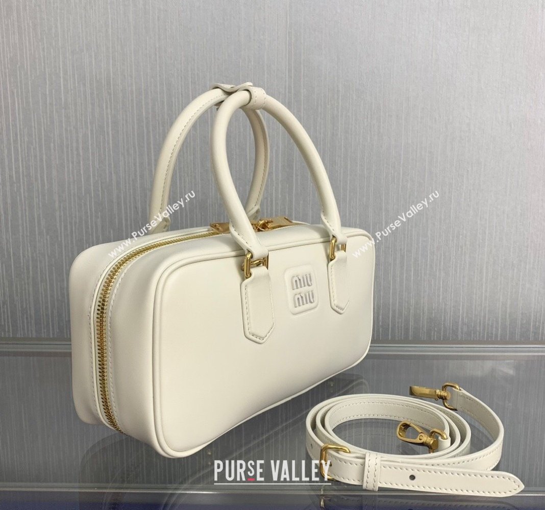 Miu Miu Arcadie Calf Leather top handle bag with Tone-To-Tone Logo Cream White 2024 5BB148 (LN-24103017)