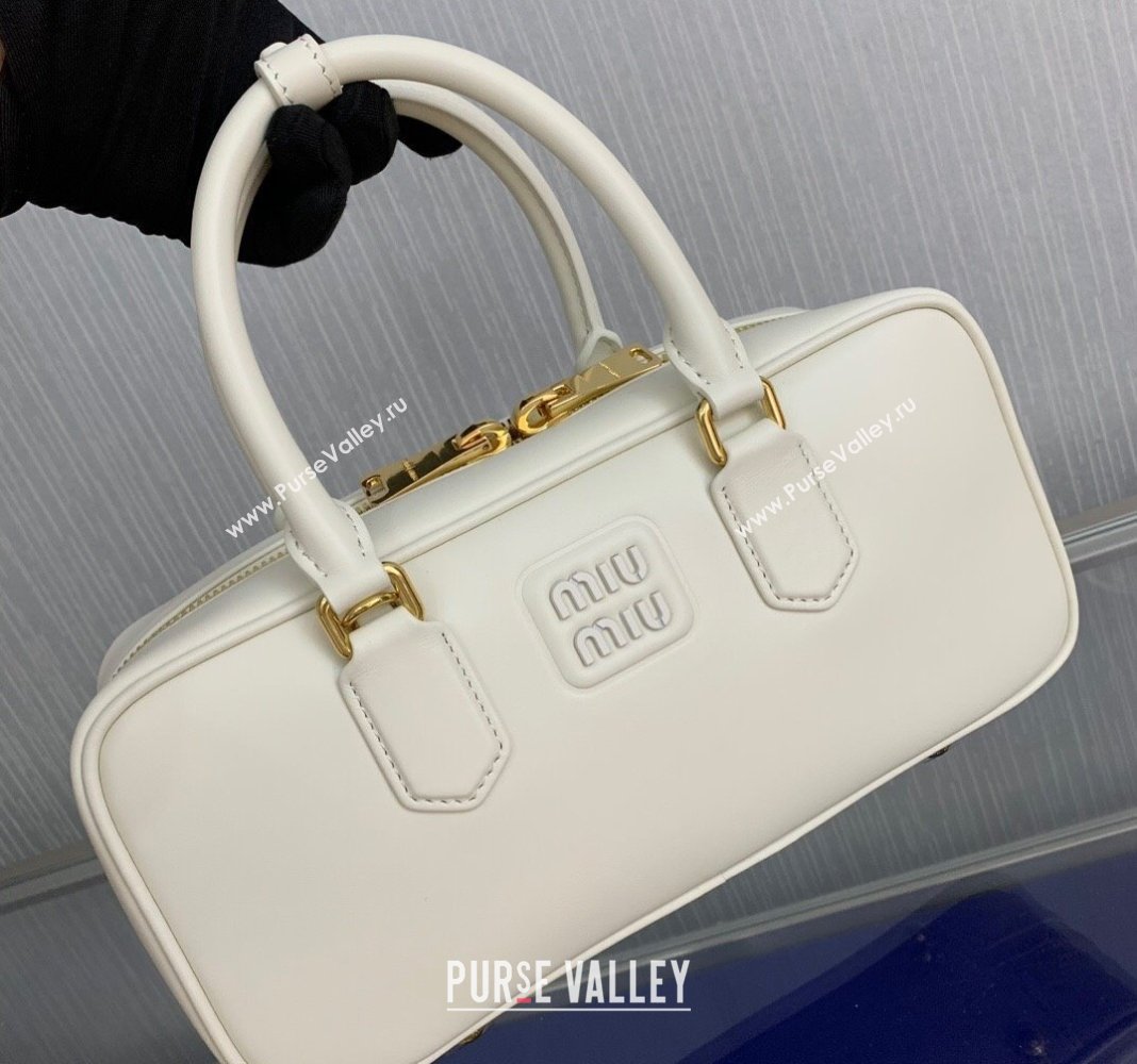 Miu Miu Arcadie Calf Leather top handle bag with Tone-To-Tone Logo Cream White 2024 5BB148 (LN-24103017)