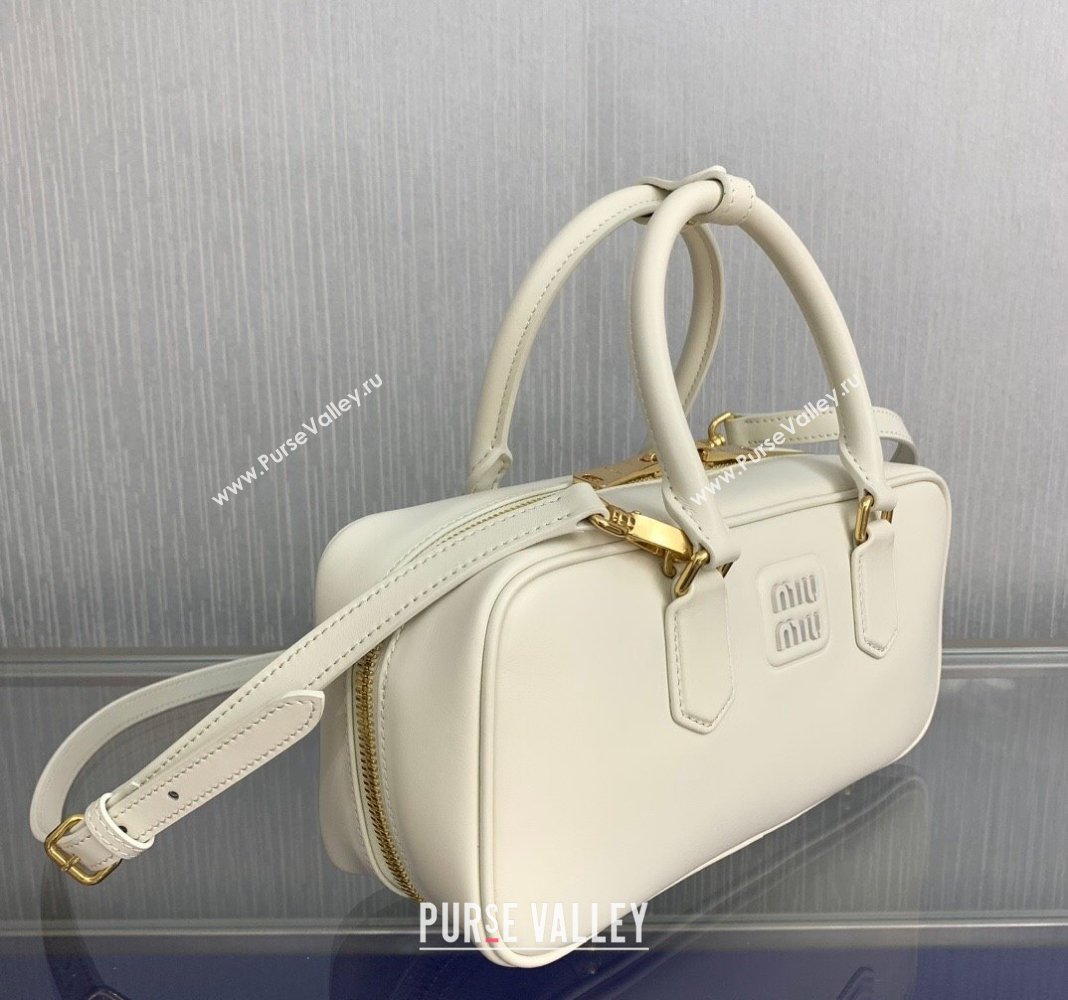 Miu Miu Arcadie Calf Leather top handle bag with Tone-To-Tone Logo Cream White 2024 5BB148 (LN-24103017)