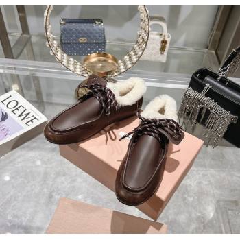 Miu Miu Leather Loafers with Lace and Wool Fur Dark Brown 2024 MM111404 (KL-241114039)