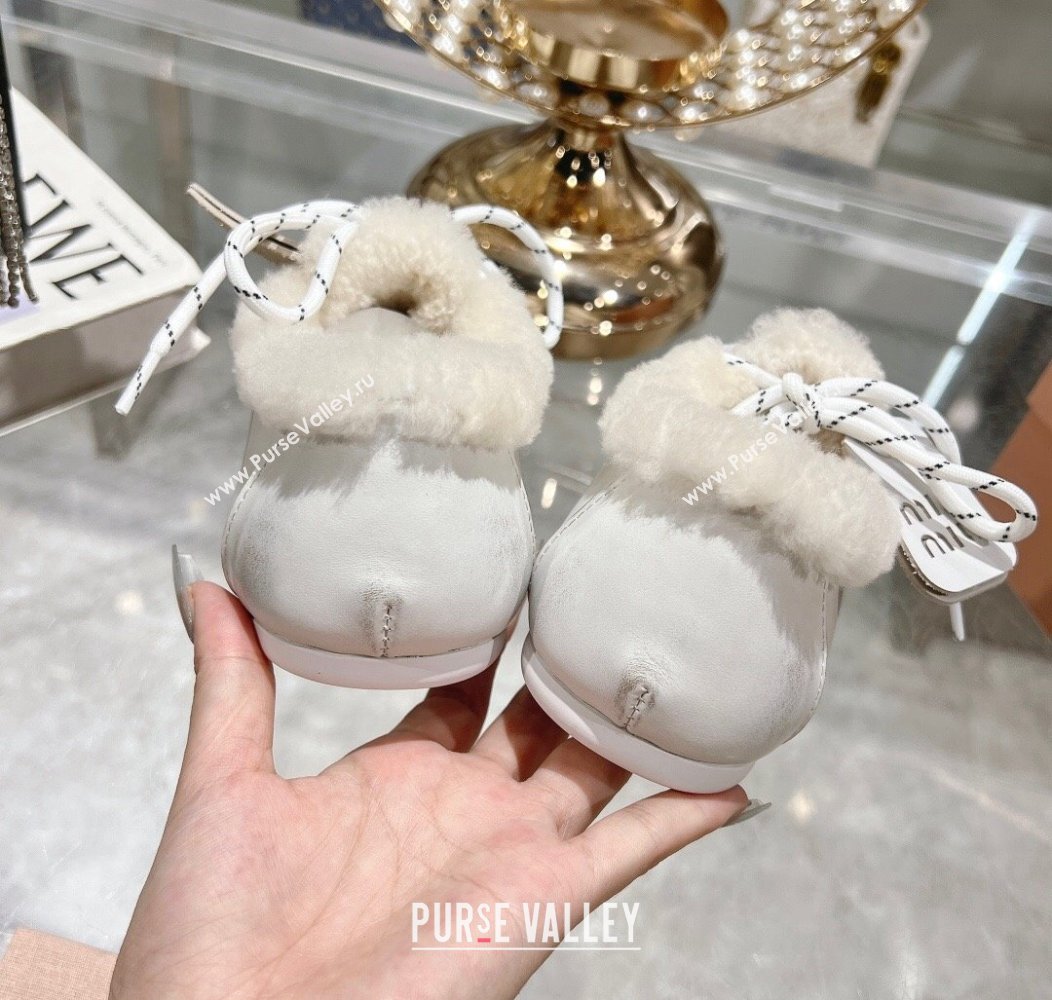 Miu Miu Leather Loafers with Lace and Wool Fur White 2024 MM111404 (KL-241114041)