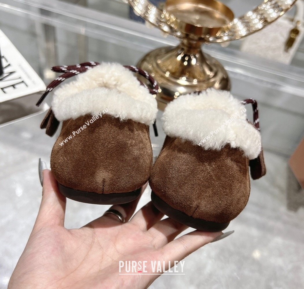 Miu Miu Suede Loafers with Lace and Wool Fur Dark Brown 2024 MM111404 (KL-241114042)