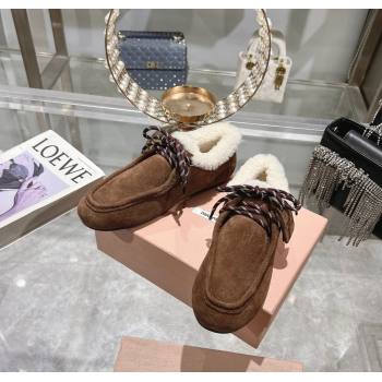 Miu Miu Suede Loafers with Lace and Wool Fur Dark Brown 2024 MM111404 (KL-241114042)