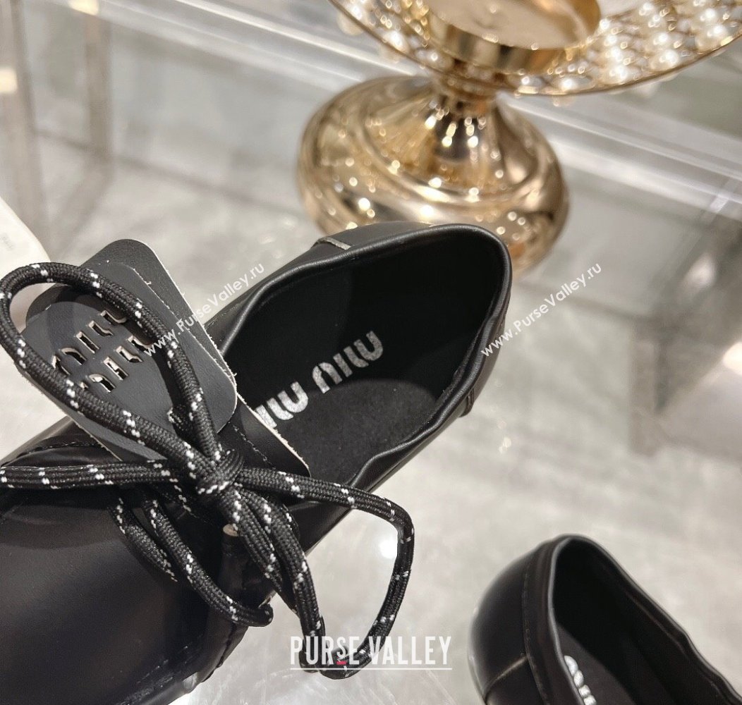 Miu Miu Leather Loafers with Lace and Wool Fur Black 2024 MM111404 (KL-241114040)