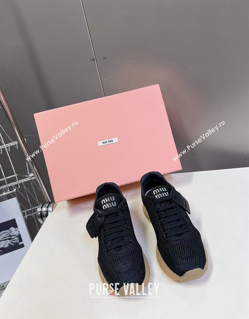 Miu Miu Mesh Sneakers with Logo Tag Black 2024 MM111406 (SS-241114051)