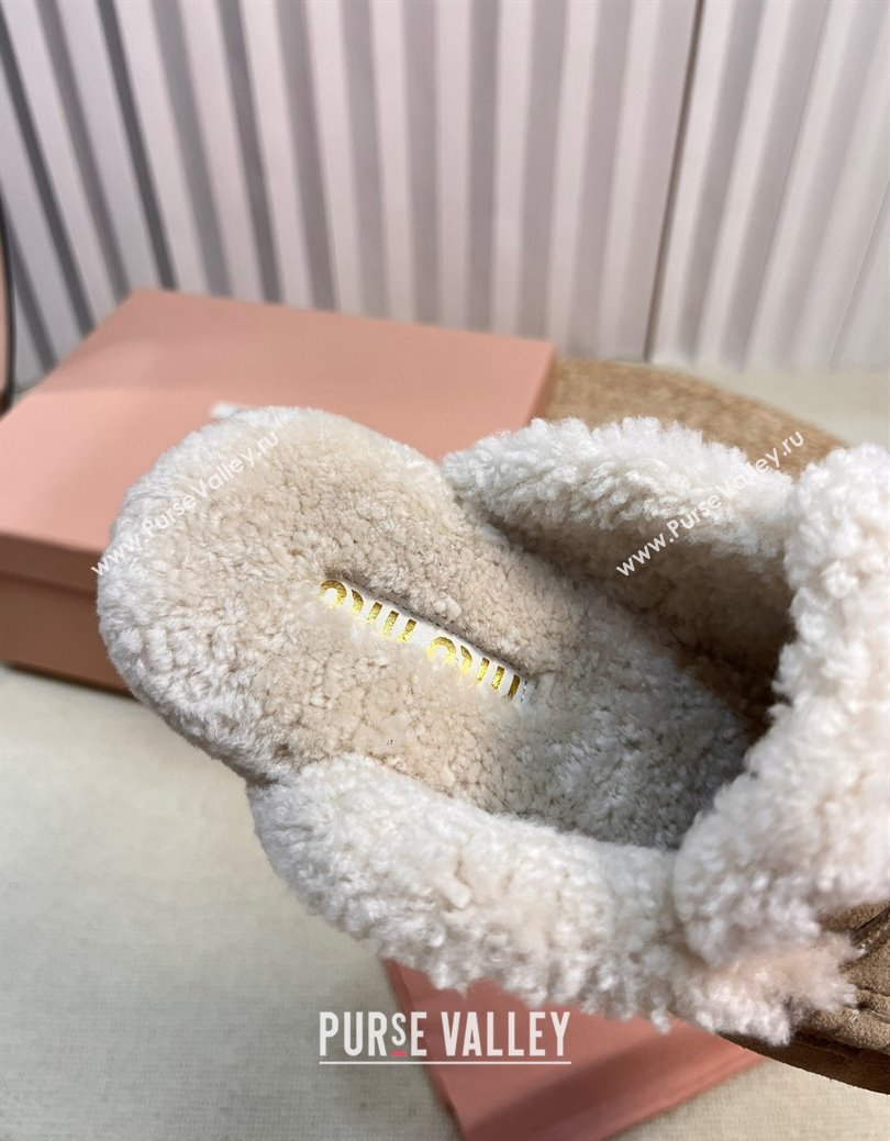 Miu Miu Suede and Shearling Wool Flat Mules with Coin Beige 2024 MM111402 (KL-241114029)