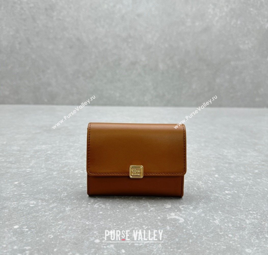 Miu Miu Leather Card Holder Wallet Tan Brown 2024 MIU004 (ningm-241214018)