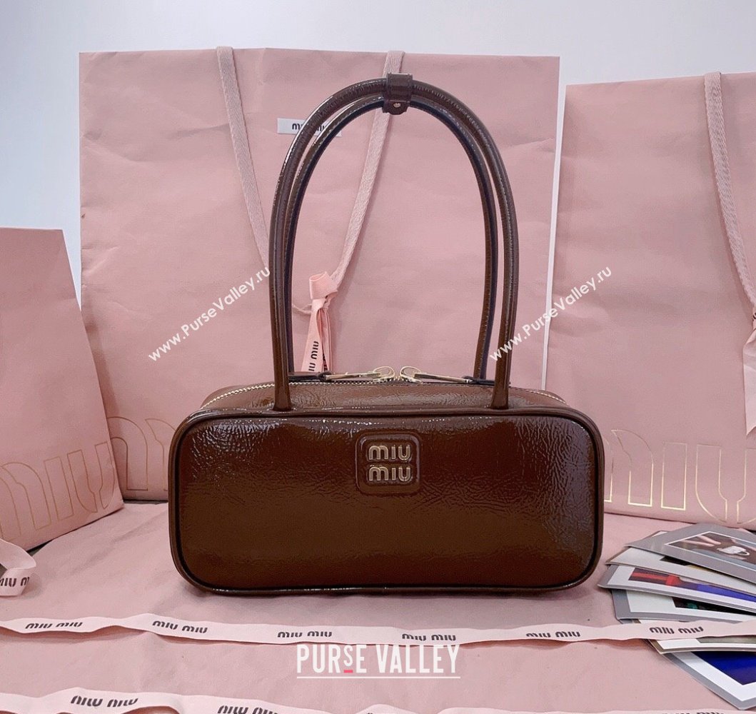 Miu Miu Beau naplak patent leather bag Palisander Brown 2024 5BB173 (JD-241214032)