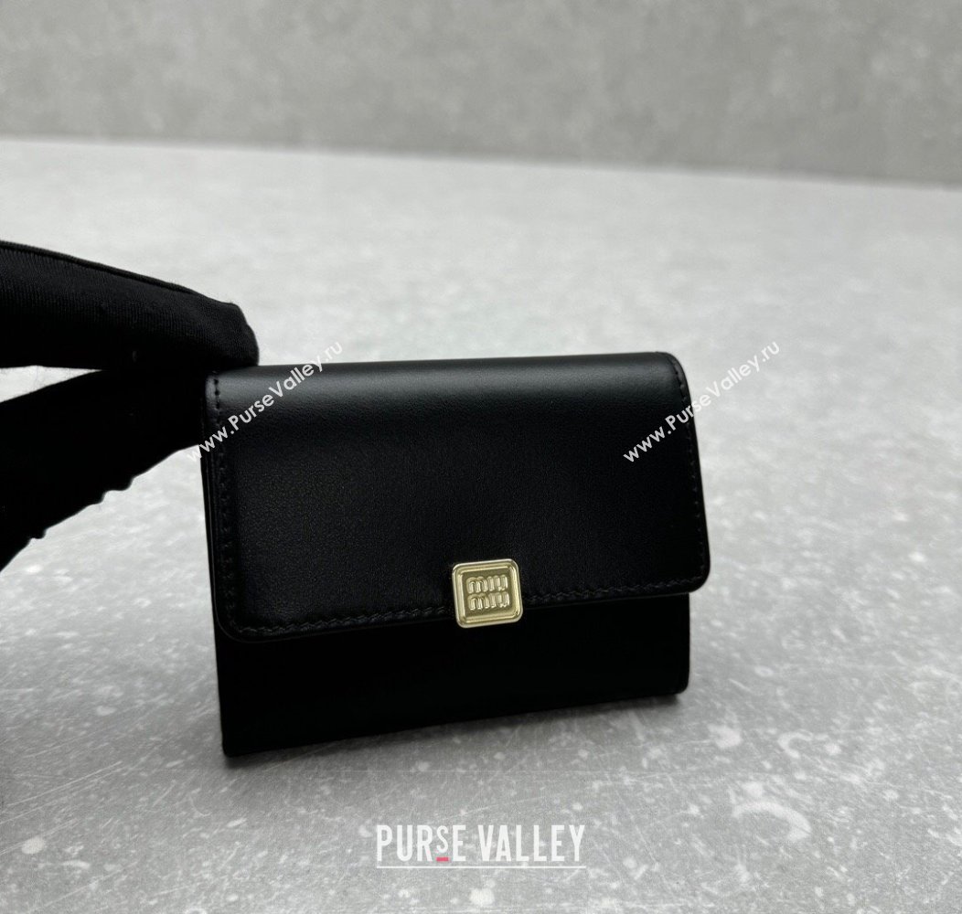 Miu Miu Leather Card Holder Wallet Black 2024 MIU004 (ningm-241214019)