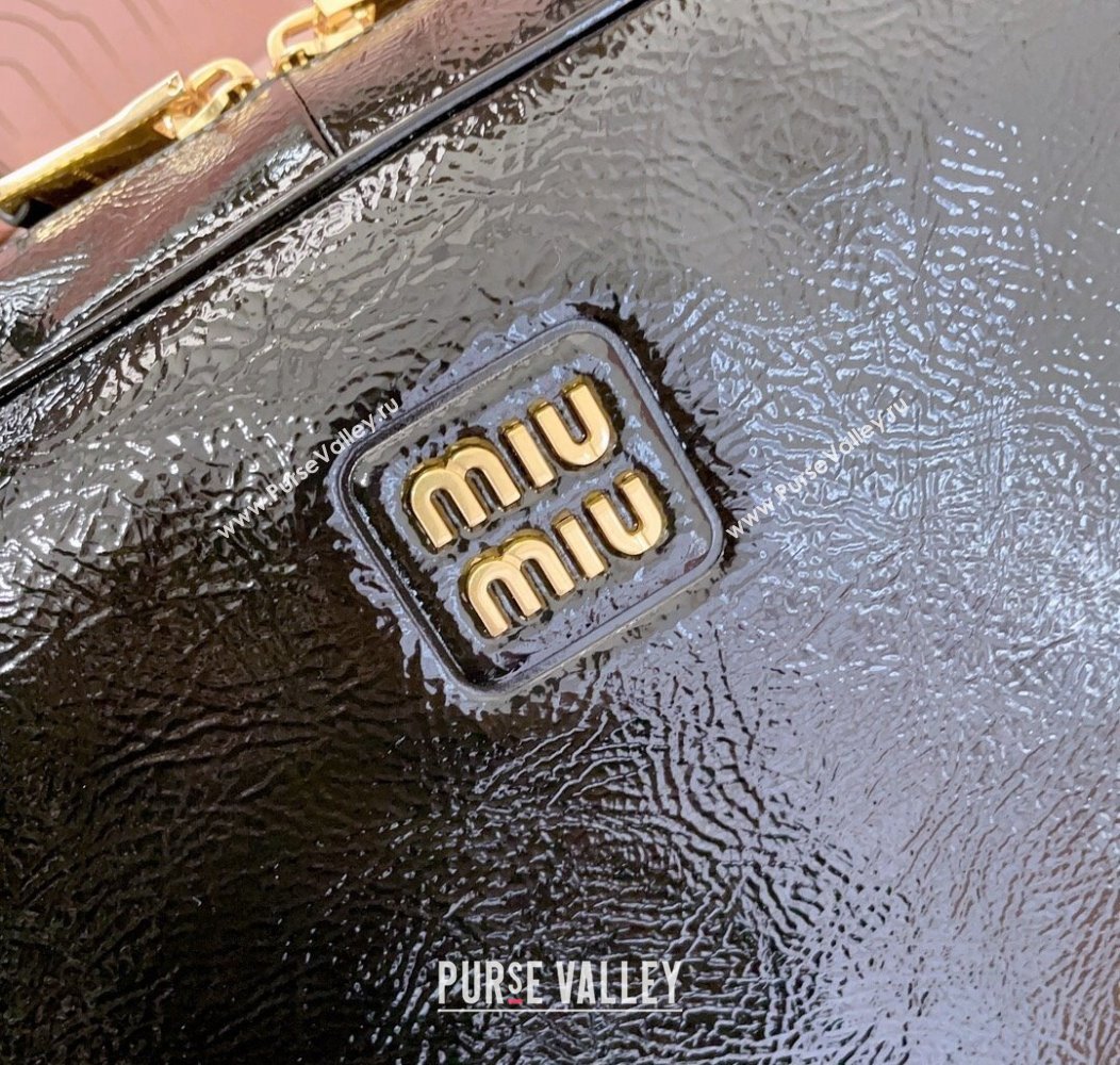 Miu Miu Beau naplak patent leather top handle bag Black 2024 5BB117 (JD-241214037)