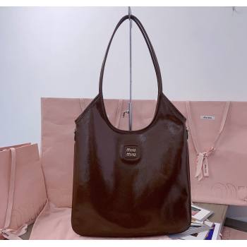 Miu Miu IVY naplak patent leather tote bag Palisander Brown 2024 5BG231 (JD-241214038)