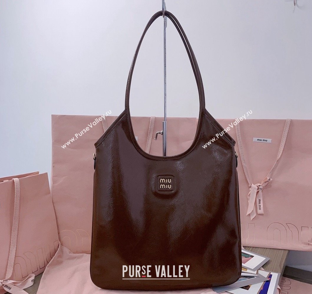 Miu Miu IVY naplak patent leather tote bag Palisander Brown 2024 5BG231 (JD-241214038)