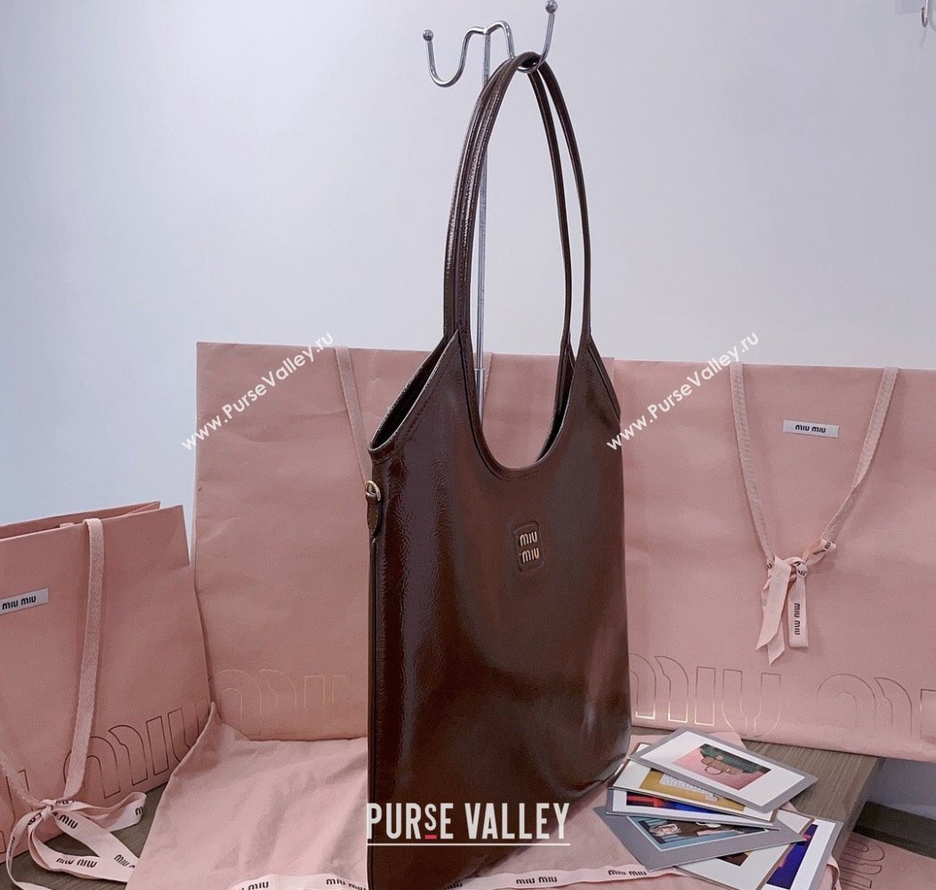 Miu Miu IVY naplak patent leather tote bag Palisander Brown 2024 5BG231 (JD-241214038)