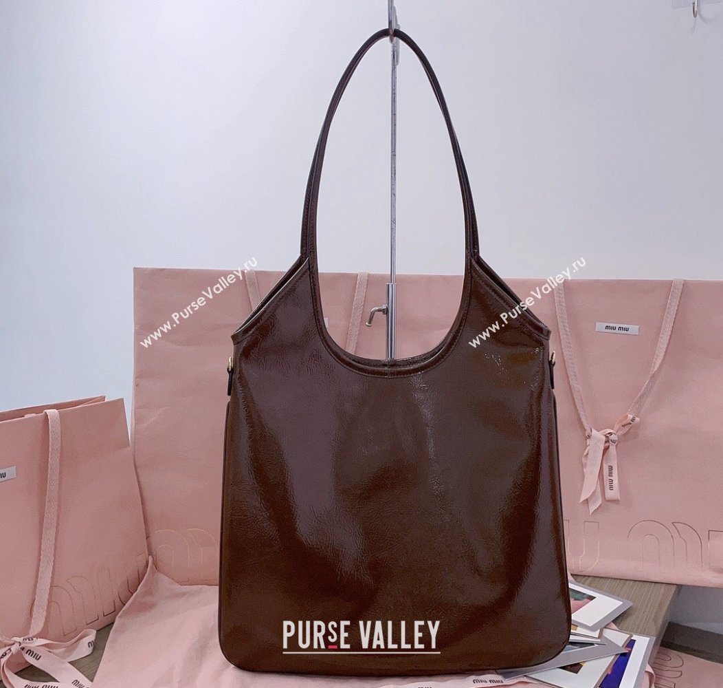 Miu Miu IVY naplak patent leather tote bag Palisander Brown 2024 5BG231 (JD-241214038)