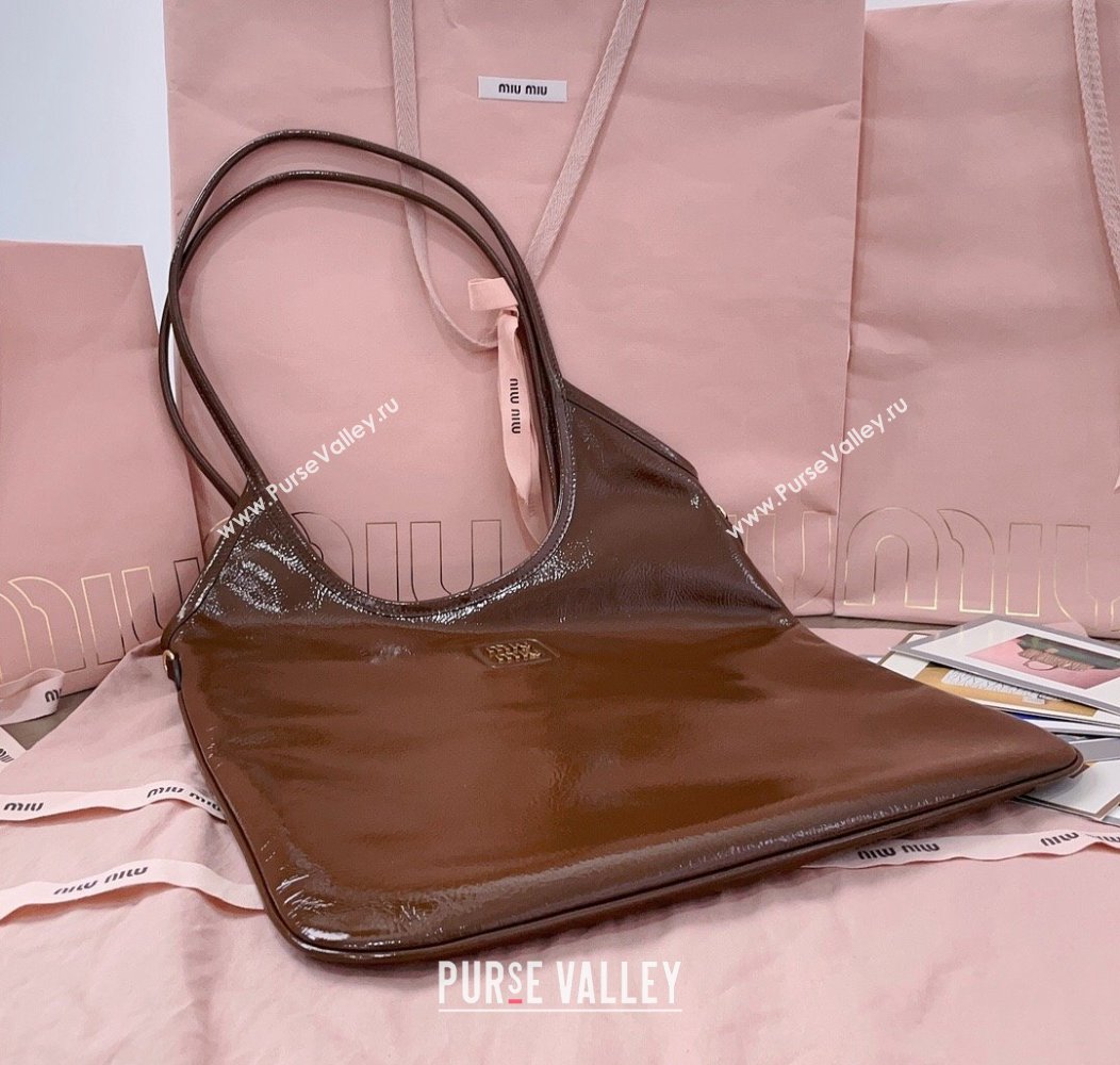 Miu Miu IVY naplak patent leather tote bag Palisander Brown 2024 5BG231 (JD-241214038)