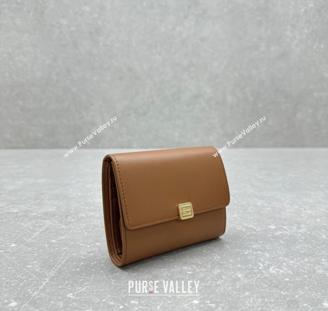 Miu Miu Leather Small Wallet Tan Brown 2024 MIU006 (ningm-241214020)