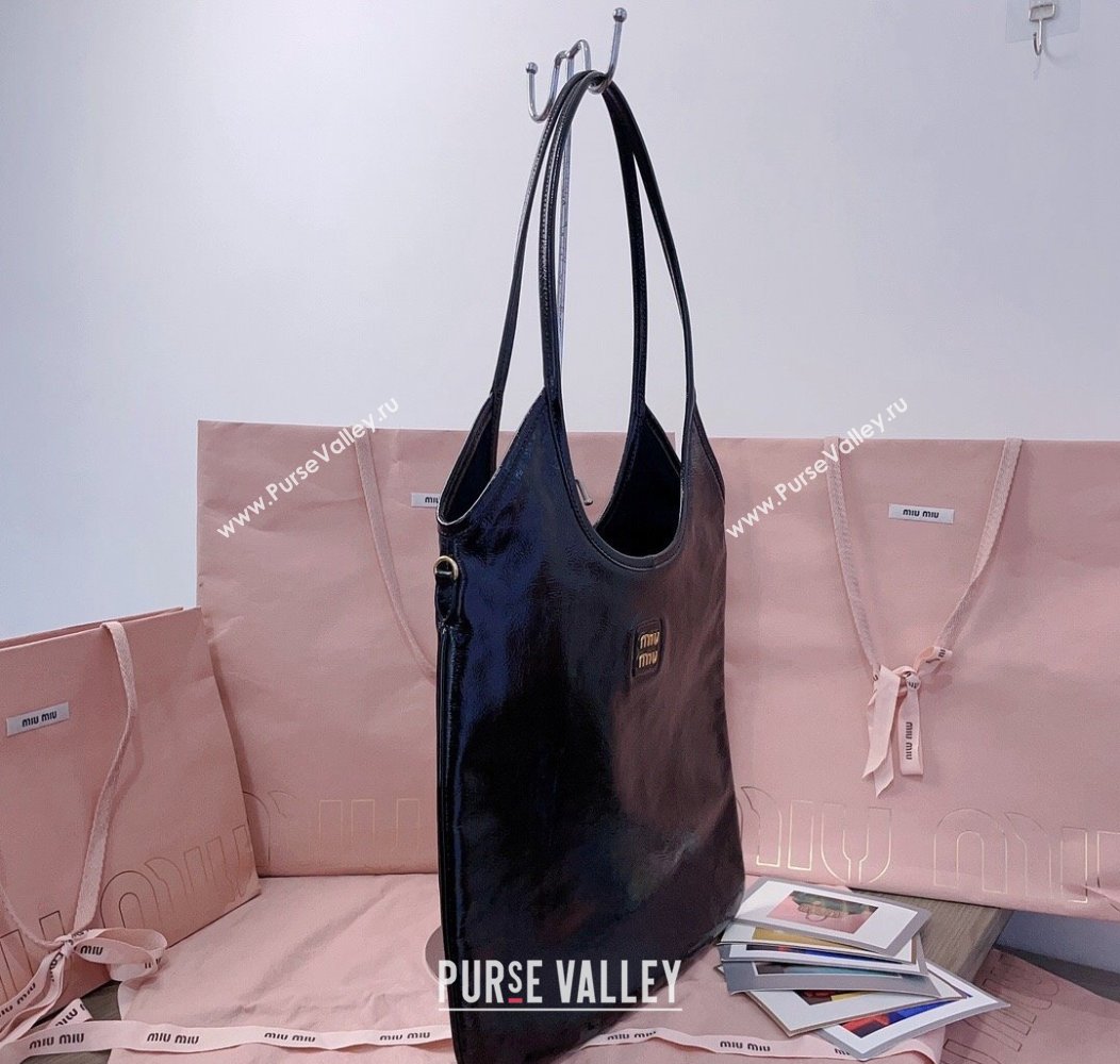 Miu Miu IVY naplak patent leather tote bag Black 2024 5BG231 (JD-241214039)