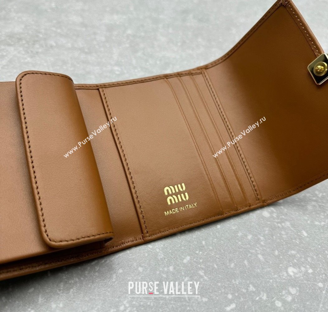 Miu Miu Leather Small Wallet Tan Brown 2024 MIU006 (ningm-241214020)