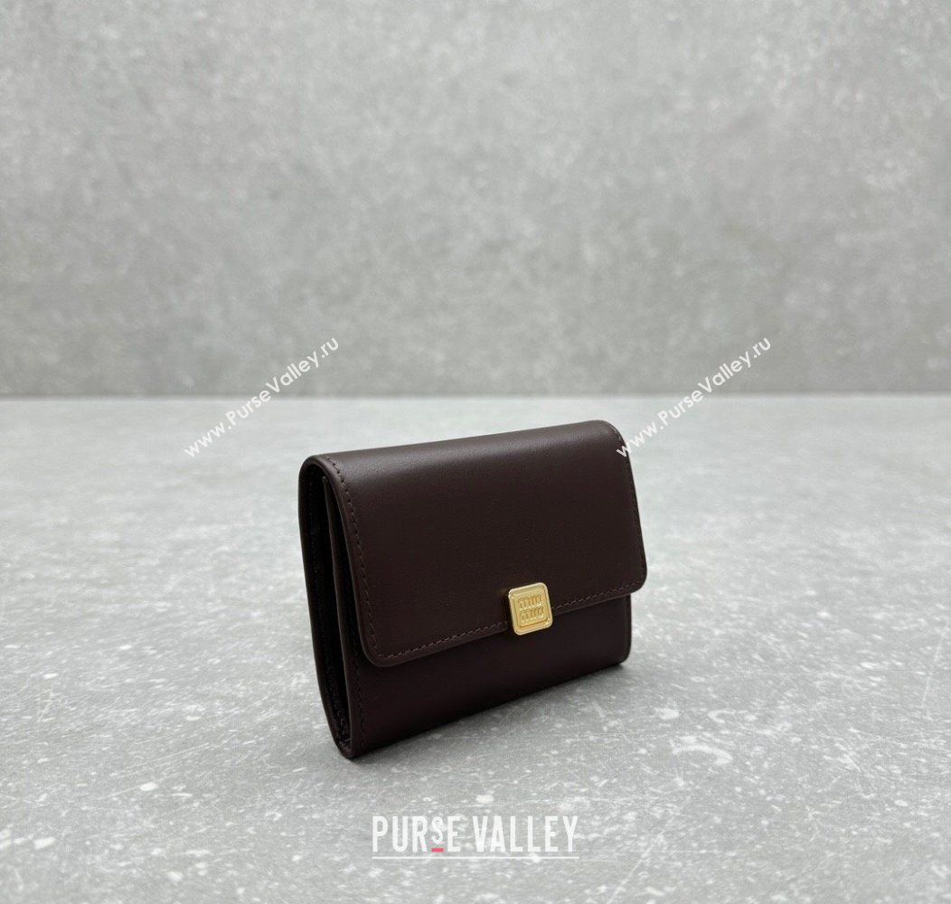 Miu Miu Leather Card Holder Wallet Briarwood Brown 2024 MIU004 (ningm-241214017)