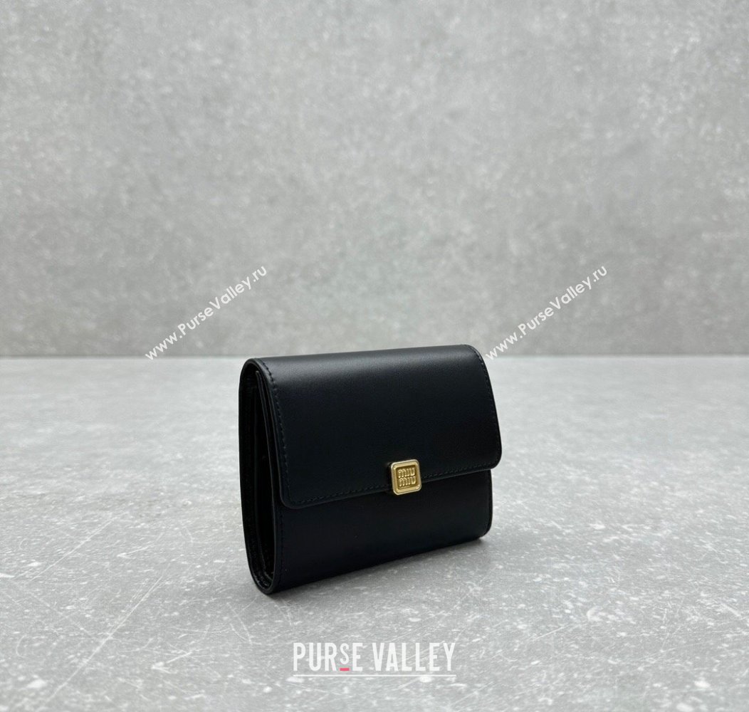 Miu Miu Leather Small Wallet Black 2024 MIU006 (ningm-241214021)