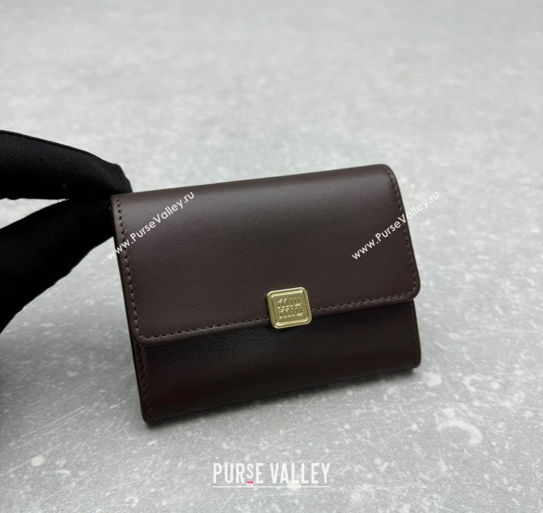 Miu Miu Leather Card Holder Wallet Briarwood Brown 2024 MIU004 (ningm-241214017)