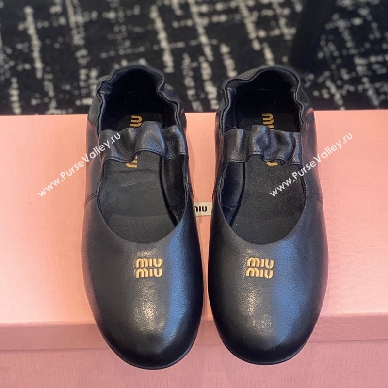 Miu Miu Nappa Leather Elasticized Ballerinas Flat Black 2024 1228 (KL-241228049)