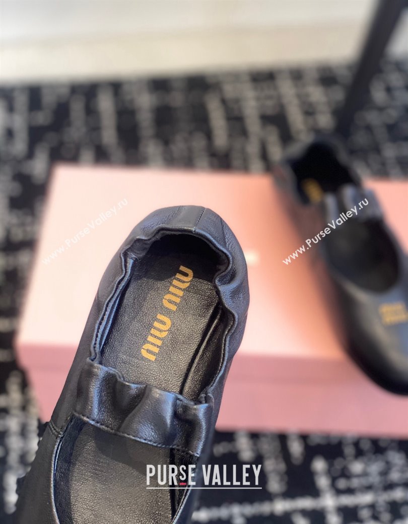 Miu Miu Nappa Leather Elasticized Ballerinas Flat Black 2024 1228 (KL-241228049)