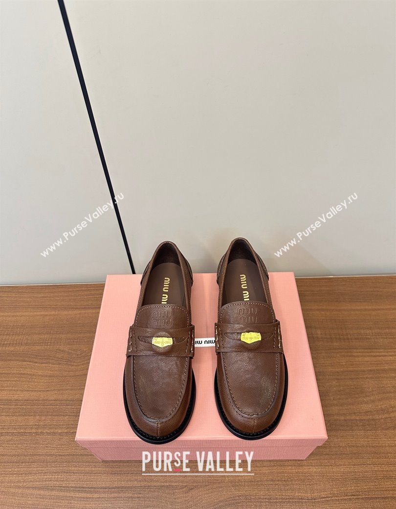 Miu Miu Leather Penny Loafers Brown 2024 5D773D (MD-241228052)