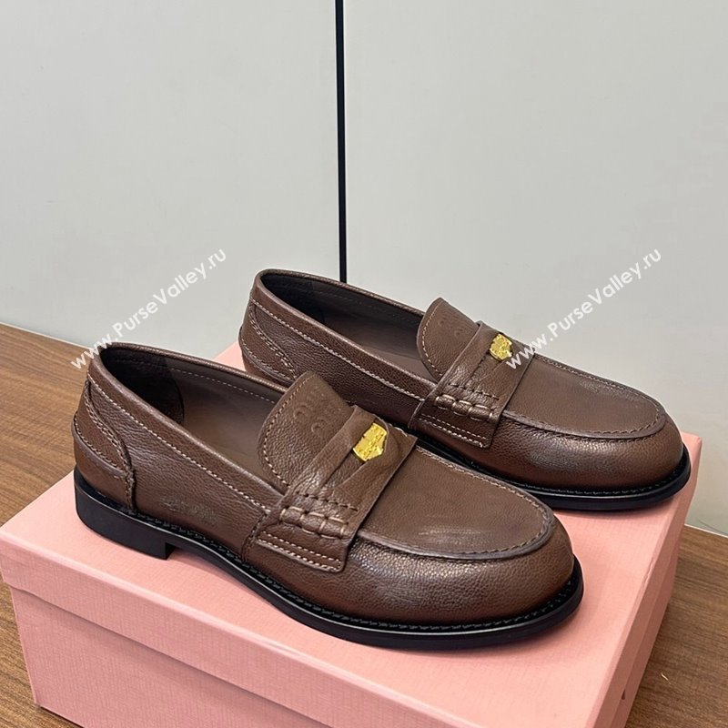 Miu Miu Leather Penny Loafers Brown 2024 5D773D (MD-241228052)