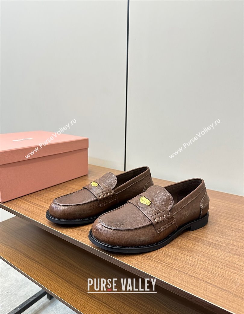 Miu Miu Leather Penny Loafers Brown 2024 5D773D (MD-241228052)