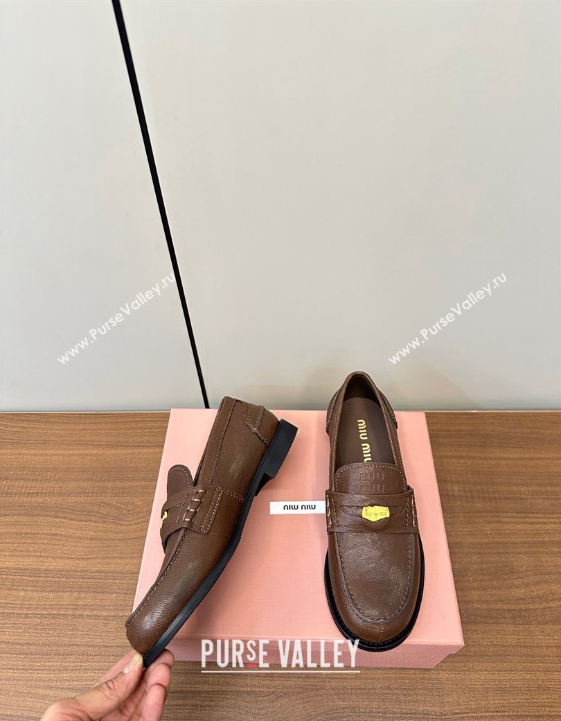 Miu Miu Leather Penny Loafers Brown 2024 5D773D (MD-241228052)