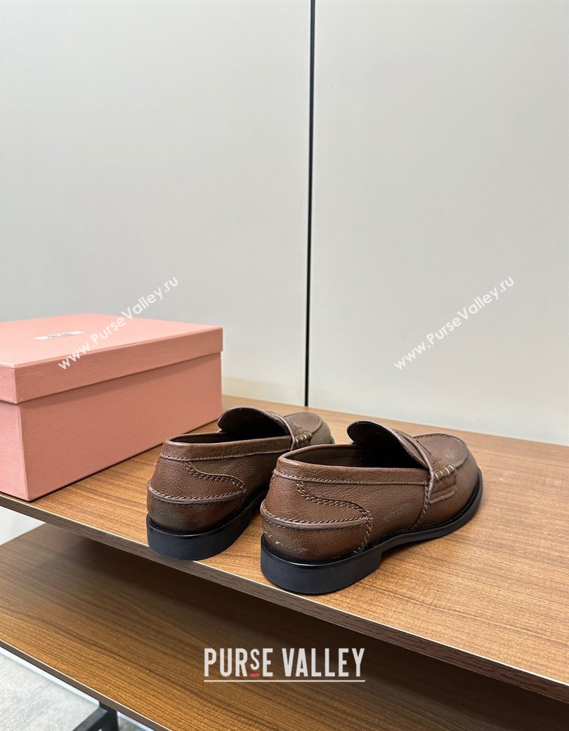 Miu Miu Leather Penny Loafers Brown 2024 5D773D (MD-241228052)