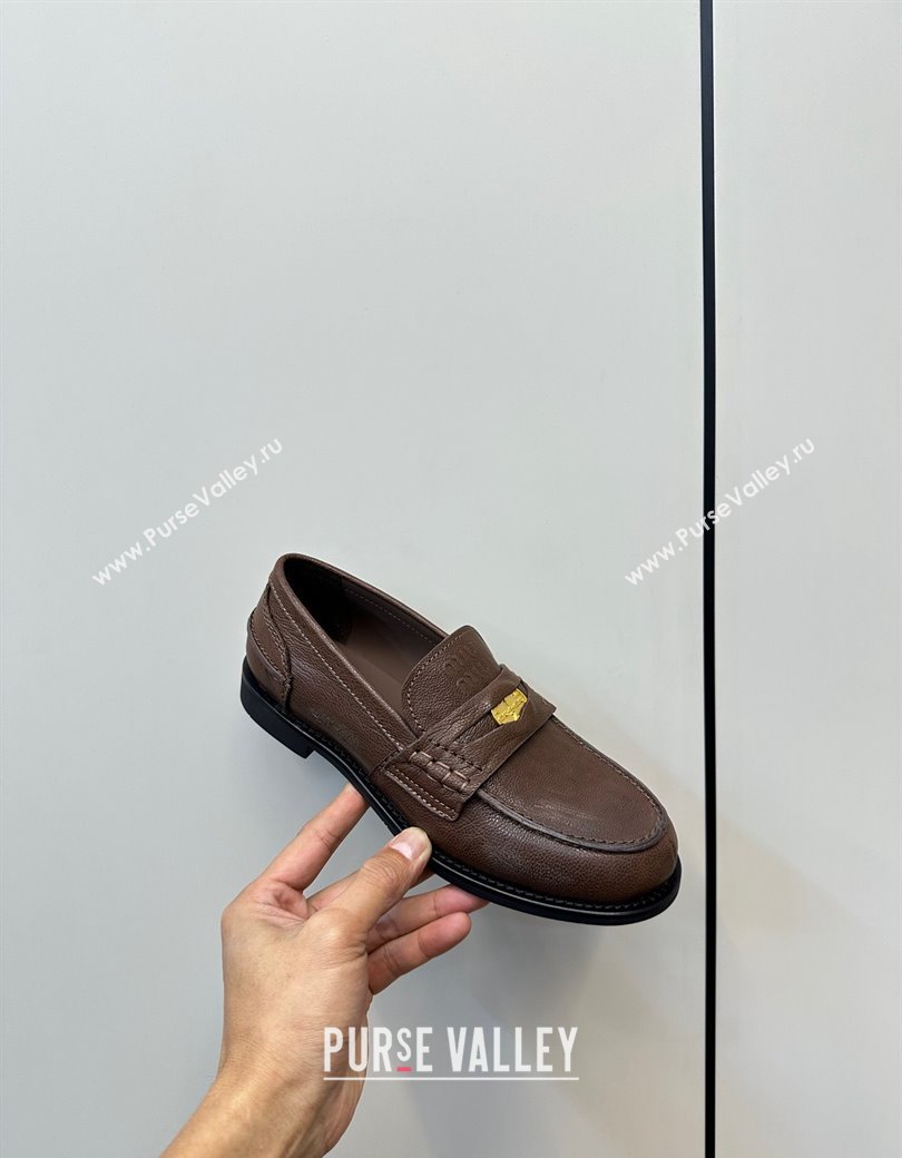 Miu Miu Leather Penny Loafers Brown 2024 5D773D (MD-241228052)