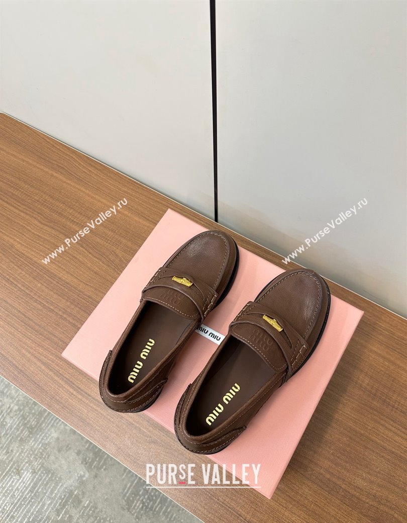 Miu Miu Leather Penny Loafers Brown 2024 5D773D (MD-241228052)