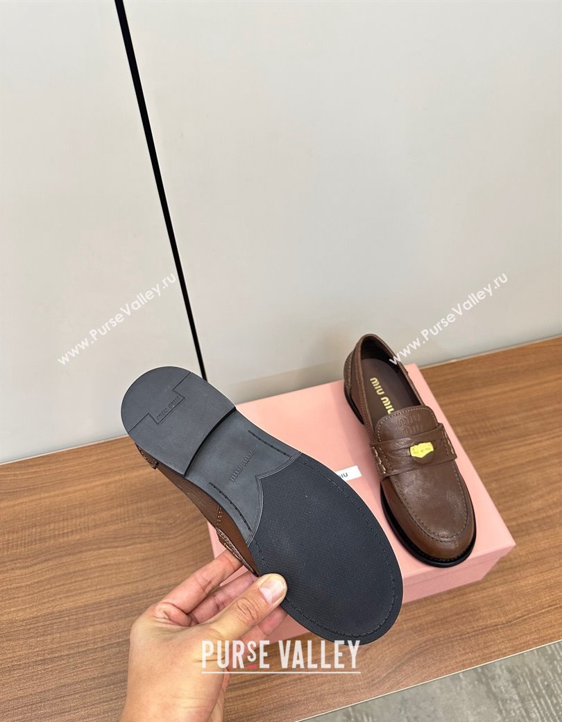 Miu Miu Leather Penny Loafers Brown 2024 5D773D (MD-241228052)