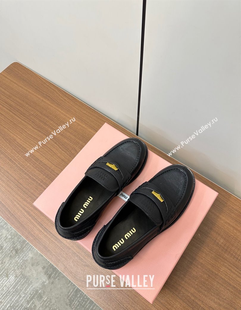 Miu Miu Leather Penny Loafers Black 2024 5D773D (MD-241228053)