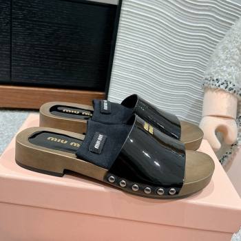 Miu Miu Socks Patent Leather Slides Sandal Black 2024 1228 (SS-241228023)