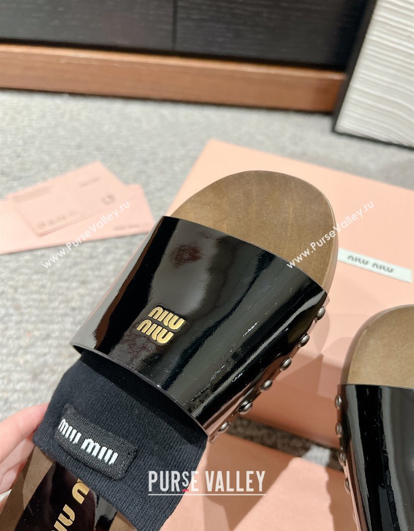 Miu Miu Socks Patent Leather Slides Sandal Black 2024 1228 (SS-241228023)