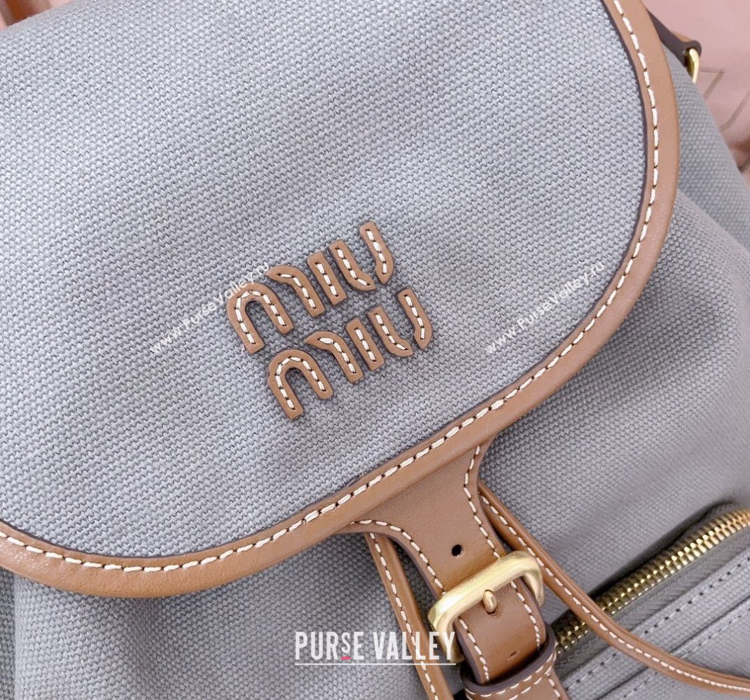 Miu Miu Canvas and leather backpack bag Grey 2025 5BZ042 (JD-250407104)