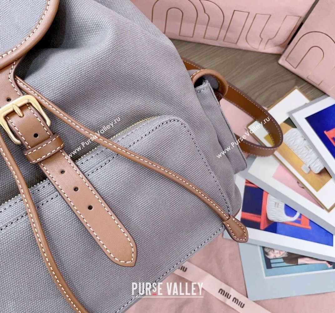 Miu Miu Canvas and leather backpack bag Grey 2025 5BZ042 (JD-250407104)