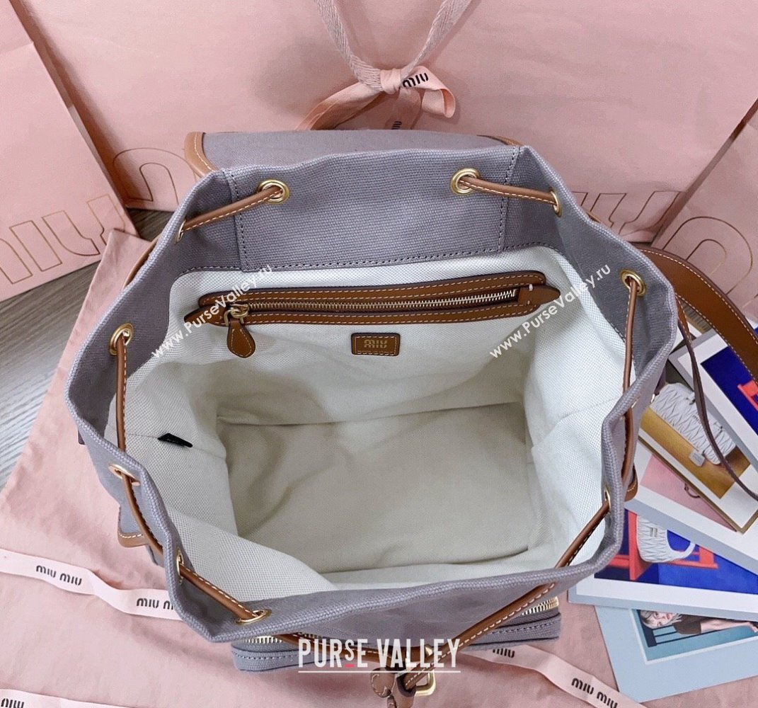 Miu Miu Canvas and leather backpack bag Grey 2025 5BZ042 (JD-250407104)