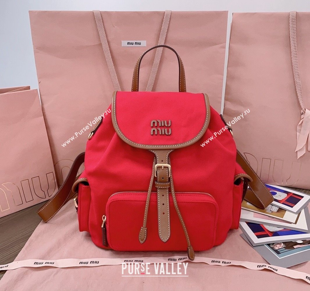 Miu Miu Canvas and leather backpack bag Red 2025 5BZ042 (JD-250407105)